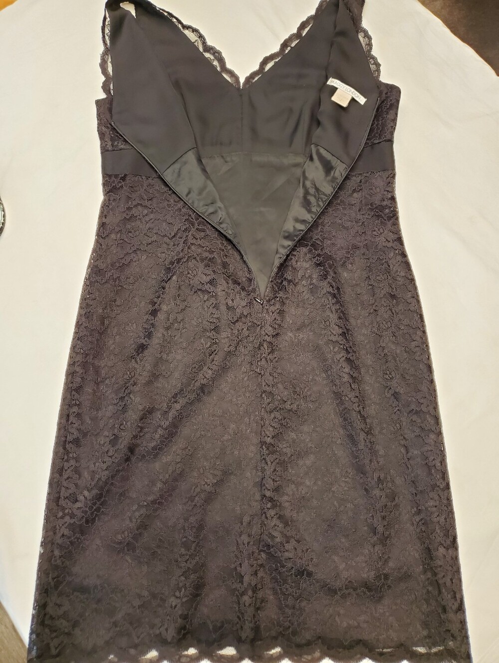 Maggy London Charcoal Lace Sheath Dress Scallop Hem Grosgrain Waist Size 14 - Picture 7 of 7